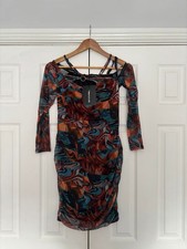Blue Marble Print Mesh Ring Halterneck Ruched Bodyon Dress - PLT Brand - Size 14
