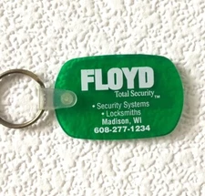 Vintage Keychain FLOYD TOTAL SECURITY Key Ring Fob Locksmiths MADISON, WI. Locks