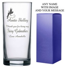 Personalised Engraved Hi ball mixer vodka glass Tinkerbell fairy Godmother Gift