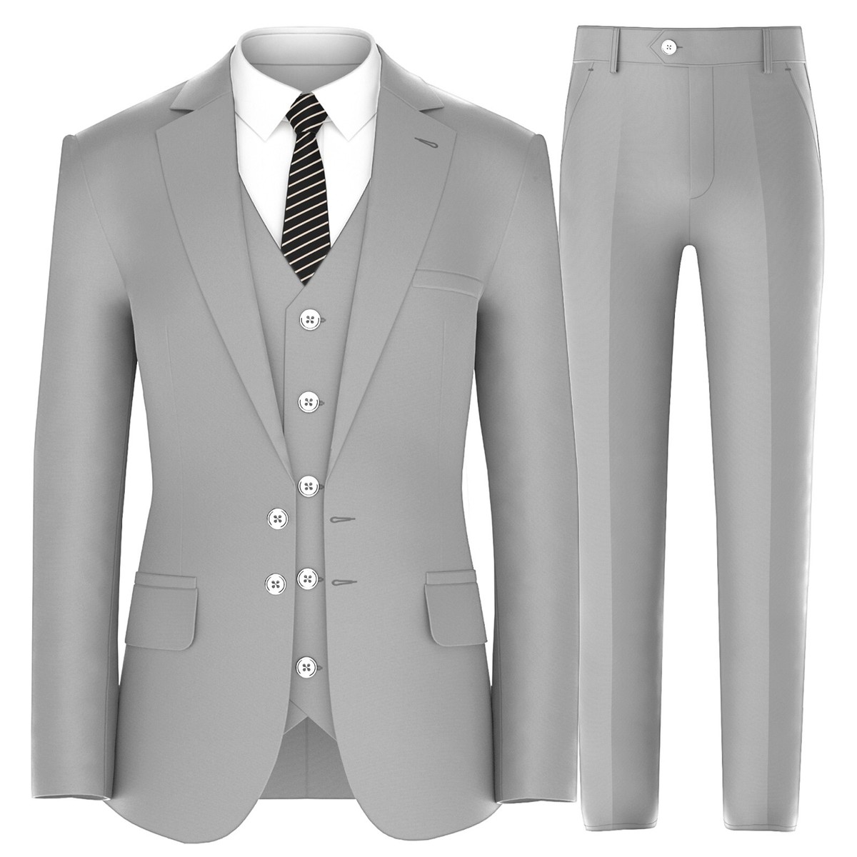 Men's Suits Slim Fit - 3 Piece Suit Set Men Blazer Lt Grey | eBay