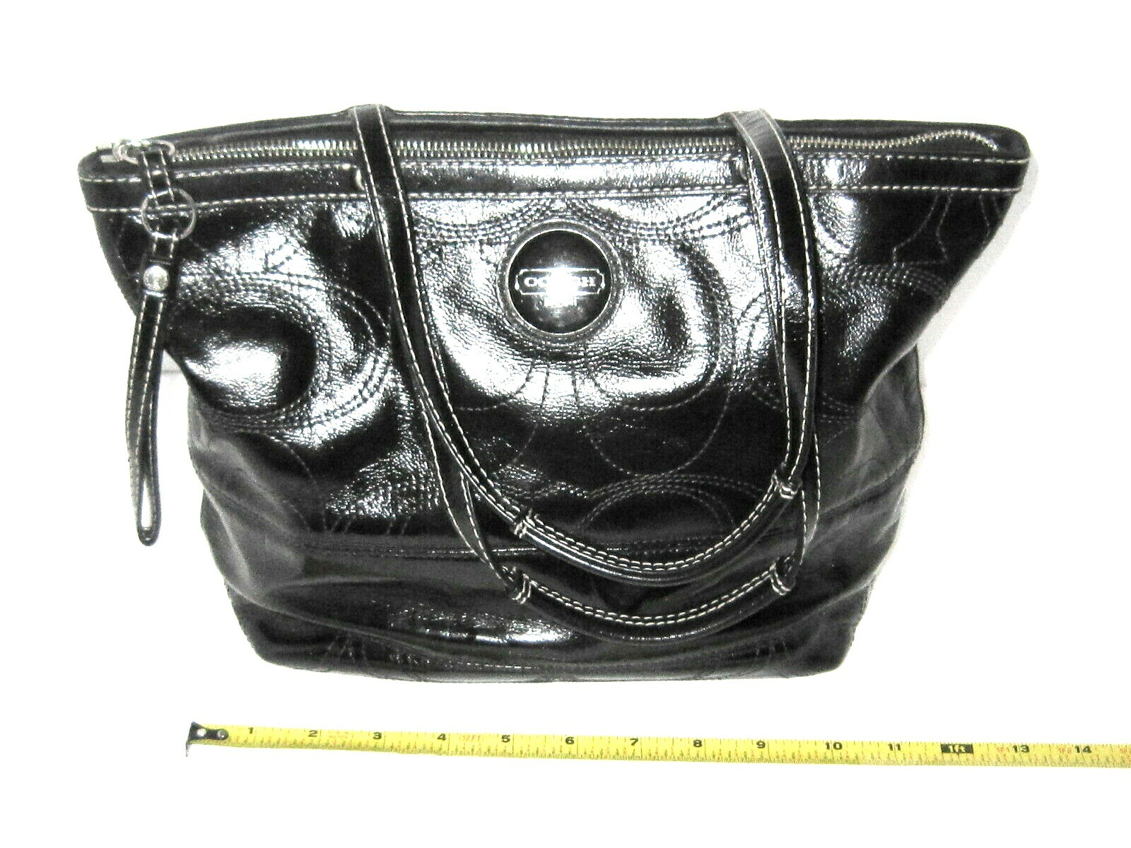 Authentic COACH Black Leather Top Handle Zipper Handb… Gem