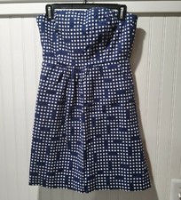 Gap Dress Strapless A Line Polka Dots Linen Lined Navy Blue White Pockets size 4