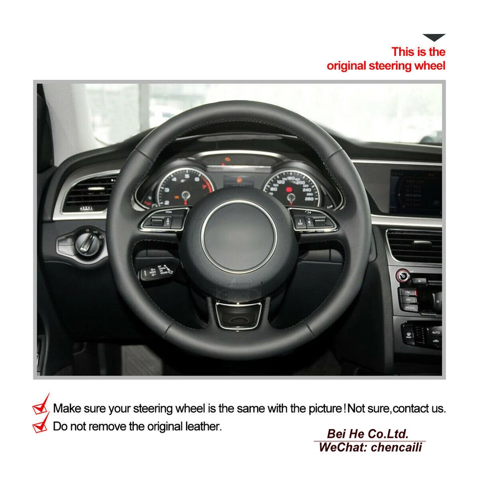 Custom Black Genuine Leather Steering Wheel Cover for Audi A3 2015-2016 / A4 A5 - Image 2 of 4