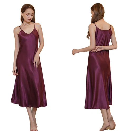 Sexy Satin Silk Robe Dress Sleepwear Lingerie Long Nightdress Nightgown - Bild 4 von 41