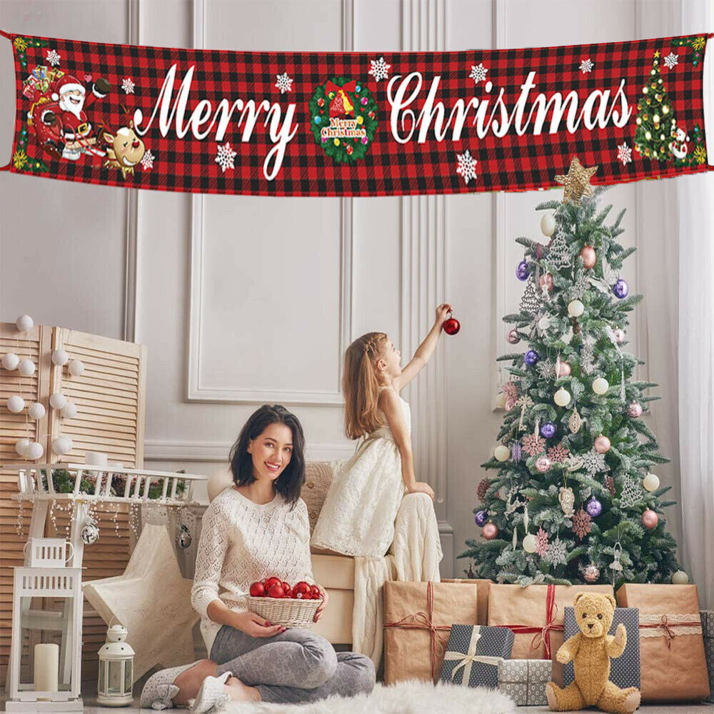 In/Outdoor Merry Christmas Banner Xmas Hanging Wall Porch Sign Home