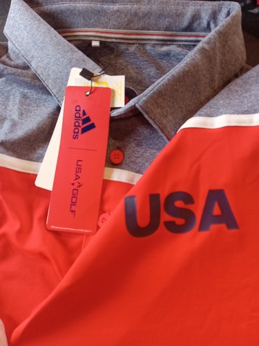 Adidas USA Golf Polo Uomo 2XL Rosso Grigio Ultimate 365 UPF50 FP7086 Nuova con etichette