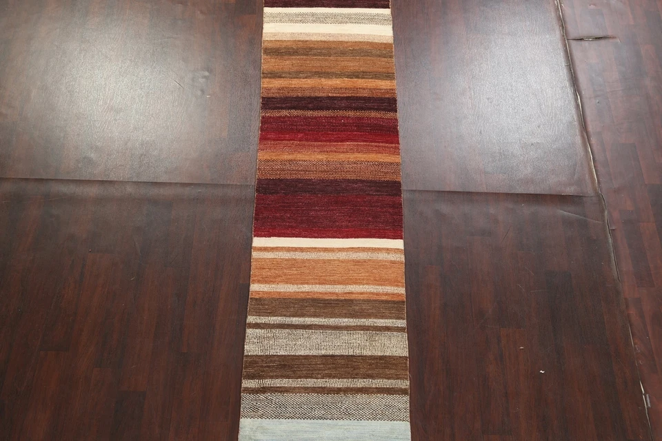 Modern Striped Gabbeh Kashkoli Runner Rug Oriental Hand-knotted 2' 6" x 9' 10" - Image 3 of 4