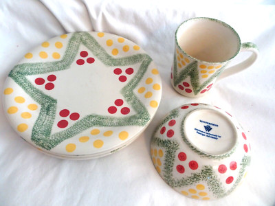 Vintage Three Winterthur Foreign Advisory Polka Dot 8 1/2'' Plates+4'' Mug+5 Bowl