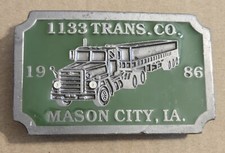 Rare 1133 Trans Co. 1986 Belt Buckle Mason City, Iowa, IA Semi Truck Trucking