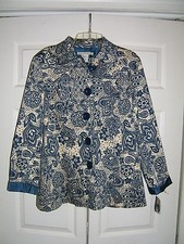 Requirements Size Large Ladies Blue Tan Flowerdot Design Jacket NEW
