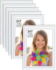 5x7 Picture Frames (White, 6 Pack), Contemporary Frame Set, Wall Mount or Tab...