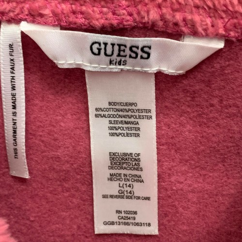 GUESS Jacket Hoodie Size L(14) Girls Moon Stars Pink Faux Fur Hooded NEW $42 Z1 - Picture 5 of 9