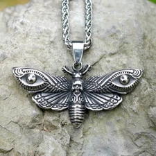 Moth Skull Necklace Jewelry Vintage Silvery Butterfly Bee Pendant