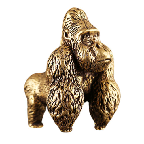 Copper Mini Gorilla Statues Feng Shui Brass Figurine Garden Ornament Decor - Picture 1 of 12