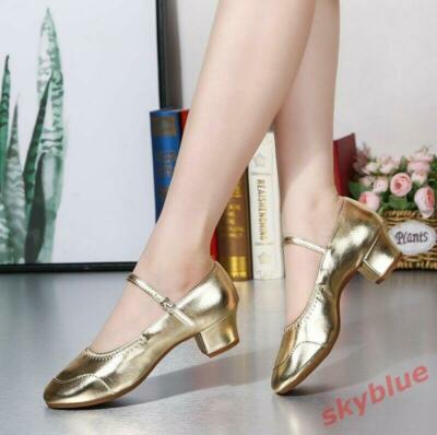 Women Ladies Ballroom Block Heel soft Dancing Shoes Ankle Strap