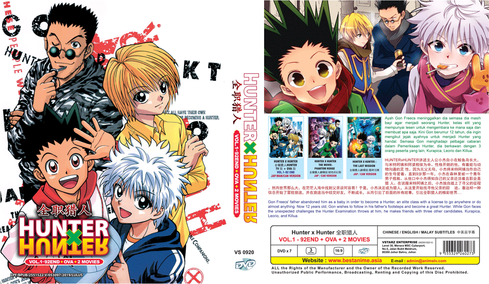 HUNTER X HUNTER (1999) SEASON 1 Vol.1-92 End + OVA + 2 MOVIE ANIME DVD ENG  SUBS