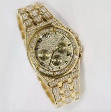 Luxury Gold Plated Triple Dial Quartz Watch with Rhinestones for Men