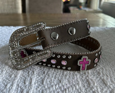 Nocona Rhinestone Cross Belt Youth Western Bling Cowgirl Rodeo Show Attire Brown