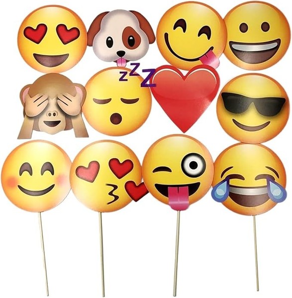 Jzk 12 StüCk Emoji Foto Verkleidung Papier Requisiten Smiley Booth Kinder-image