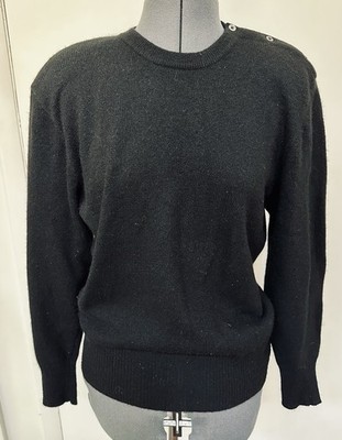 VINTAGE 1990s NEIMAN MARCUS BLACK 100% CASHMERE SWEATER SHOULDER PADS BUTTONS L