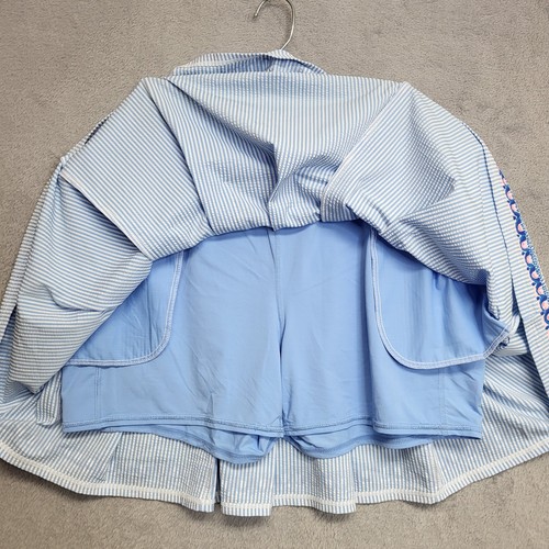 Lilly Pulitzer Skort Women 16 Blue Luxletic Priska Shirt Striped Seersucker - Picture 3 of 11