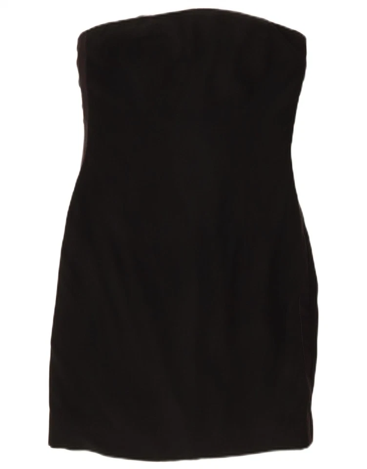 Vestido ceñido al cuerpo sin tirantes Ralph Lauren para mujer EE. UU. 10 grande negro acetato DS04 Foto 3 de 4