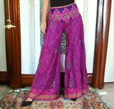 5 Pcs OF Indian Vintage Sari Printed Boho Gypsy Wide-Leg Palazzo Pants Trousers