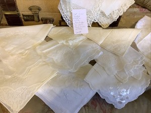 2686🌟Vintage 40s White Linen-Cotton Bridal Wedding Hand Emb Hankies Lot 25+ #2