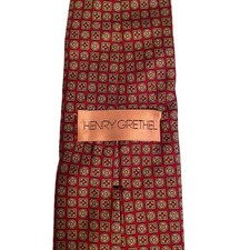 Henry Grethel Mens Red Geometric Medallion Silk Necktie Made in USA 3.75 Inch