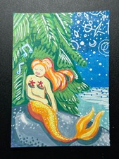 ACEO Mermaid Serenade ORIGINAL Fantasy Merfolk Beach Creature Mythical Art Card