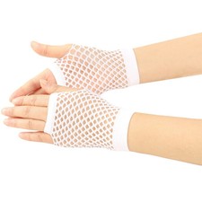 1Pair White Fashion Neon Fishnet Fingerless Short Gloves Cuff Costume, Party  