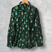 Barry Wang Mens Iridescent Christmas Tree Button Up Shirt Size XL Festive Party