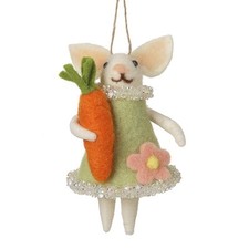 Felt Mouse in Sparkly Dress With Carrot Hanging Easter Decoration With Twine