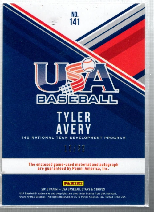 2018 USA Stars and Stripes Silhouettes Black Gold 141 Tyler Avery Auto Jersey/39 - Image 2 of 2