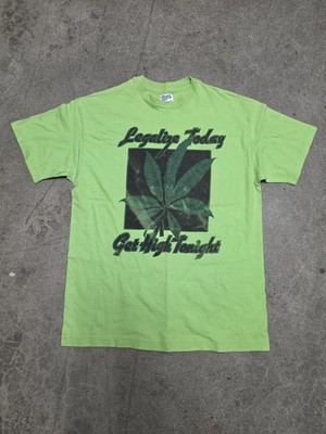 Vintage 90s High Life Let s Get High Tonight Green Tee Size Large USA