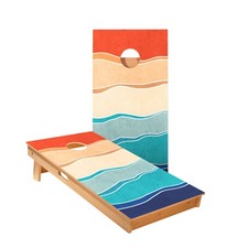 Cornhole Game Set Skips Garage Multi Color Waves Foldable Legs Outdoor