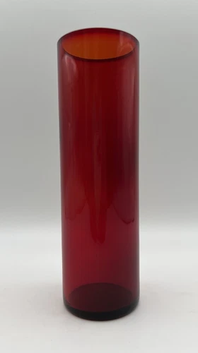 Blenko Art Glass Tangerine Amberina Mid Century Modern 8” Tall Cylinder Vase