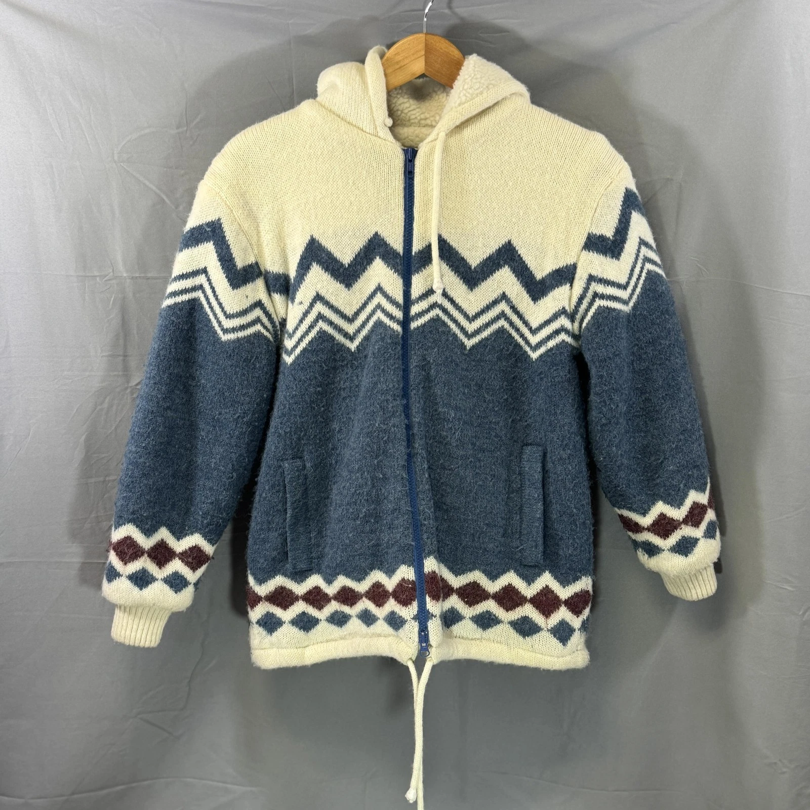 Vintage Outerbound Jacket Mens Medium Sherpa Lined Knit Wool Hooded 90s