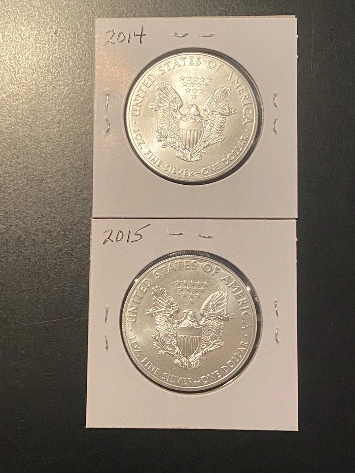 Vintage American Silver Eagle $1 Coins (lot Of 2): 2014 & 2015 SHARP! UNC - Image 2 of 2