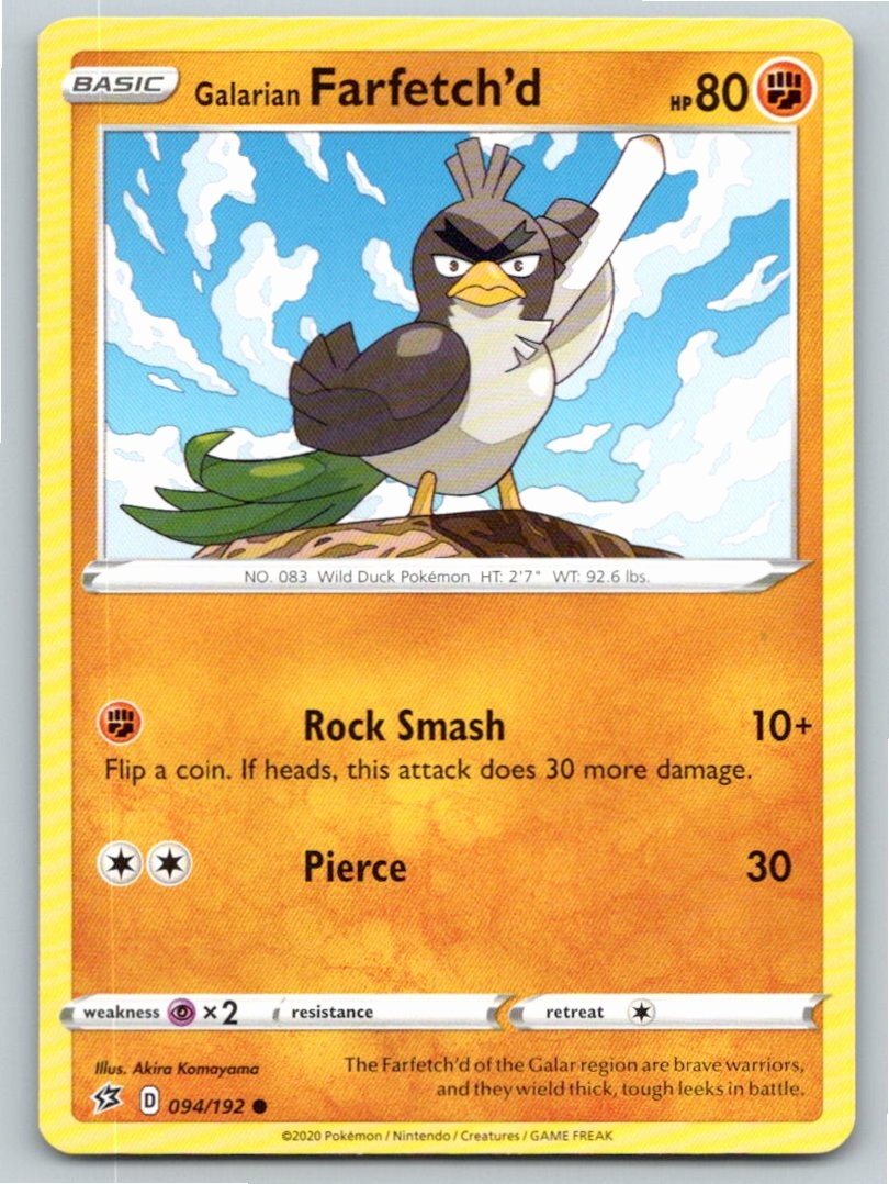 2020 POKEMON GALARIAN FARFETCH'D REBEL CLASH 094/192 C NM A61318 FREE S&H