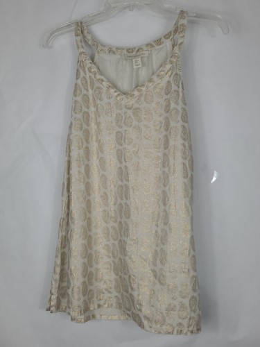 Saint Tropez West 100 % Leinen gold metallic geprägt Paisley Top Größe Large