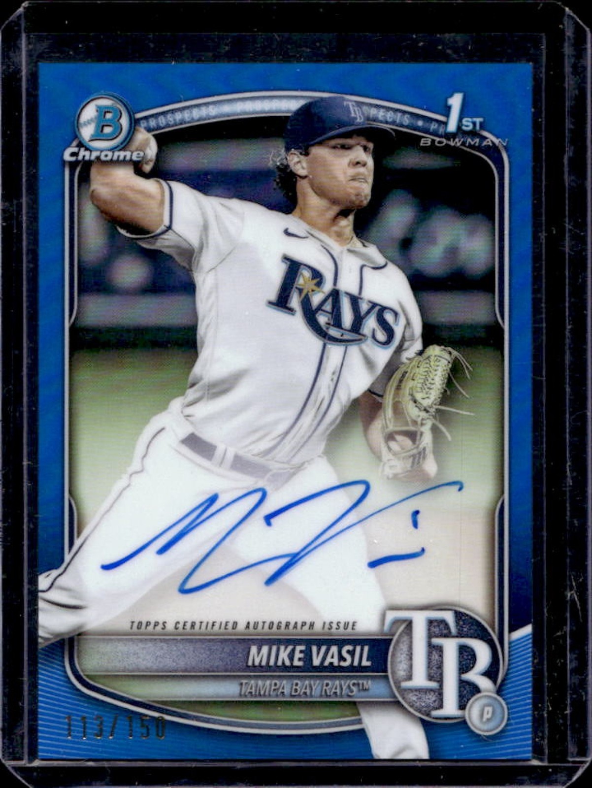 2025 Bowman Mike Vasil Chrome Auto Blue Refractor 1st #113/150 Rays