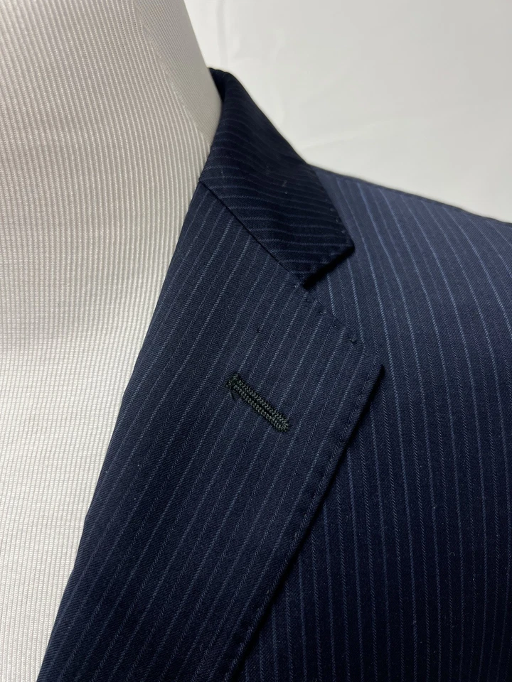 Chaqueta Blazer Ermenegildo Zegna Saks Para Hombre 38R Lana Seda Calce Ajustado Azul Marino Rayas Foto 2 de 4