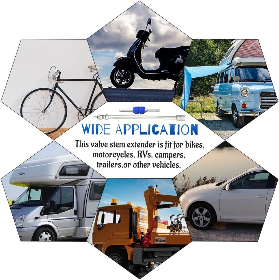 Dual valve stem extenders straight metal rv truck tire wheel 3pcs