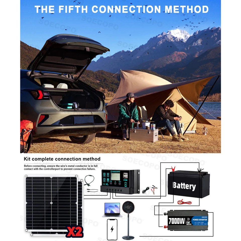 Komplett 7000W Off-Grid Solar Kit 7000W Wechselrichter 2 Stück 300W Solarmodule 110V/220 - Bild 3 von 4
