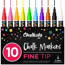 10 Fine Tip Liquid Chalk Markers for Blackboard, Chalkboard Signs, Window, La...