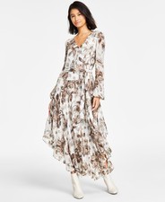 Vince Camuto Women's Printed V-Neck Long-Sleeve Maxi Dress - Birch XS