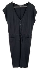 Norma Kamali Black Short Sleeve Jumpsuit Button Front Tie Pockets Size Medium