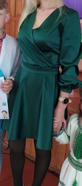 Women Dress Green Satin 36