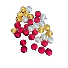 Vintage Satin Silk Thread Ball Christmas Ornaments Red Gold White Bulk Set 25pc